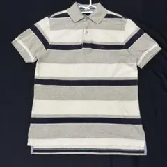 TOMMY HILFIGER 鹿の子 マルチボーダー 半袖ポロシャツ ロゴボタン
