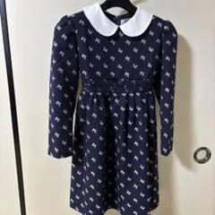 リボン柄ネイビードレス（ホワイト襟付き）130