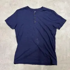 古着　GAP ギャップ ヘンリーネック 半袖Tシャツ ネイビー Sサイズのサムネイル