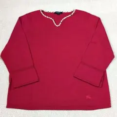 BURBERRY LONDON 薄手ニット 刺繍 ノバチェック 赤 長袖トップス