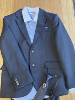 卒業入学　ネイビー フォーマルスーツ ストライプシャツ付き　150B