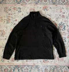 90s ポロラルフローレン ハーフジップニットESTATE RIB 黒Ｌ