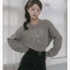 Darich ビジューボリュームリブニットトップス グレー