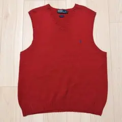 POLO Ralph Lauren ニットベスト XL 赤 Vネック ポニー刺繍