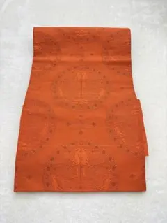 名古屋帯 正絹 オレンジ 鳳凰 唐花 丸文 和柄 着物 小紋 紬 和装