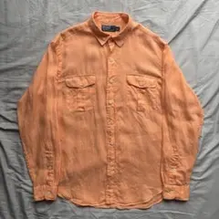 【90s】Ralph Lauren リネン サファリシャツ サーモンオレンジ