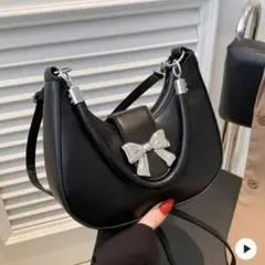 SHEIN リボン付きブラックハンドバッグ バッグ ショルダーバッグ