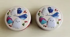 ☆カルディ☆ホリデークッキー缶シマエナガとムシクイ柄☆２個セット☆新品未開封☆赤