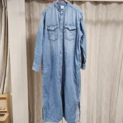 Lee バンドカラー デニムワンピース ノーカラー 美品 ロングワンピース リー