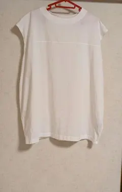 CLOSSHI 異素材ホワイト ノースリーブ カットソー