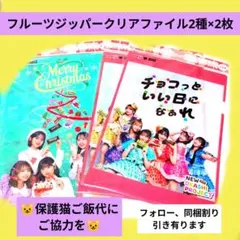 meijiフルーツジッパー クリアファイル2種×2枚ずつ 保護猫ご飯代にご協力を