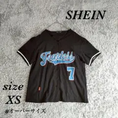 シーイン (XS) ユニフォーム 半袖シャツ ノーカラー オーバーサイズ 異素材