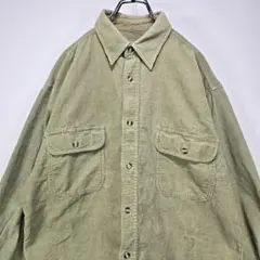 80s 90s　オールドユニクロ　コーデュロイ　長袖　シャツ　L　グリーン　古着