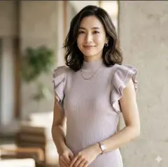 美品✨ダズリンdazzlinフリルスリーブハーフネックリブニット ラベンダー Fのサムネイル