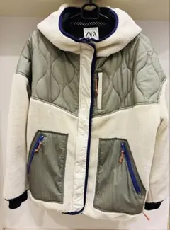 ◆ZARA◆フリースボアジャケット Mアイボリー×カーキ
