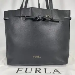 【未使用級】フルラ コスタンザ リボン トートバッグ レザー シボ革 黒 A4可