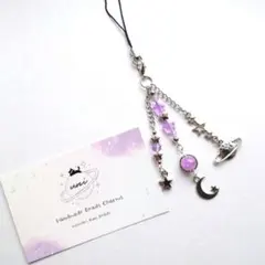 ビーズストラップ 紫 パープル シルバー 土星 惑星 韓国 Y2K