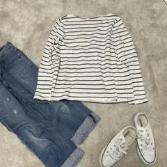 ● 美品 ● UNIQLO ユニクロ ボーダー ボートネックT カットソー