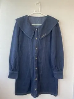 デニムミニワンピース 大きな襟