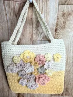 コットン手編みミニトートバッグa⭐ブーケ