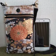 スマホショルダー サコッシュ 和風 ハンドメイド 帯リメイク 絹