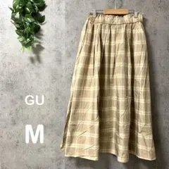 574  ジーユー チェック柄フレアスカート　ピンクベージュ　M