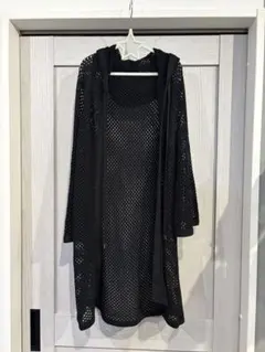 メッシュ フーデッド カーディガン ブラックのサムネイル