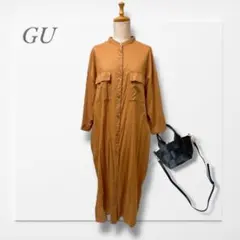 ジーユー◆ロングシャツワンピ(L)茶 シアー 透け感 華奢見え 大人カジュアル