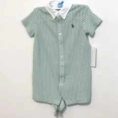 【新品】ラルフローレン 半袖ロンパース 80cm 12M 緑 白 ストライプのサムネイル