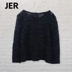 JER 日本製 総レース 長袖ブラウス ブラック M 上品 フォーマル