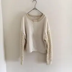 【KBF】ケービーエフ　切替スウェット　襟袖ニット　ケーブルニット