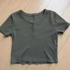 GU ワッフルヘンリーネック 半袖Tシャツ カーキ L