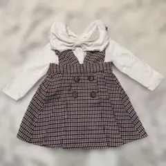 チェック柄ワンピースとリボンロンパース付き