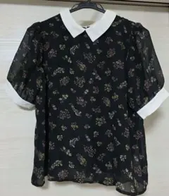 花柄 半袖シャツ 黒 シフォン