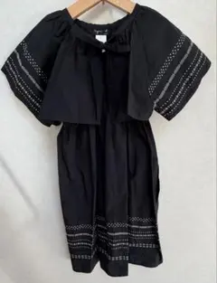 【日本製】agnes b. 刺繍 リボン 半袖ボレロ＆キャミワンピース 黒 M