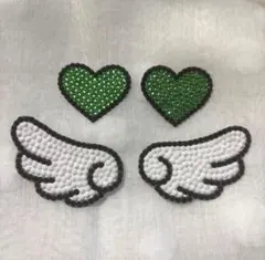 デコうちわ　パーツ　緑　ハート　羽