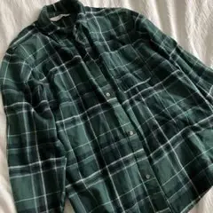 H&M 長袖シャツ 緑系 チェック柄 152