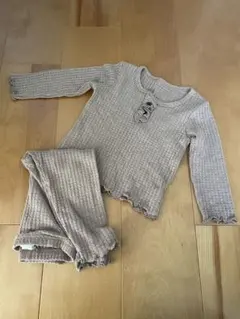 【美品♡柔らか素材】SHEINベージュリブ編み長袖トップス パンツセット92