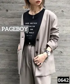 0642 PAGEBOY ノーカラージャケット グレージュ