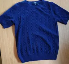 ユニクロ　ケーブルクルーネックセーター　L　ネイビー