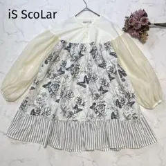 イズ　スカラー＊異素材切り替え花蝶柄チュニック　ブラウス　シアースリーブのサムネイル