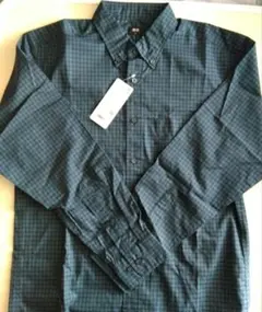 ユニクロ　ダークグリーンチェック ボタンダウン長袖シャツ　メンズS