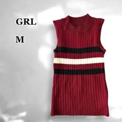 GRL グレイル ボーダー ワイドリブ ニット M ボルドー シック 細見え