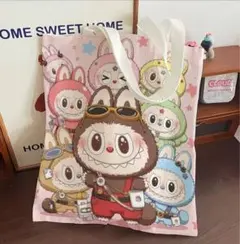 新品　人気ラブブ トートバッグ 両面ともにラブブの刺繍　ファスナー付き