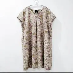 美品 サニークラウズ ひざ下 ワンピース 花柄 ギャザー リボン フェリシモ Lのサムネイル