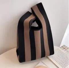 ♥️限定セール♥️ランチバッグ　ブラック　ブラウン　ストライプ　おしゃれ　上品