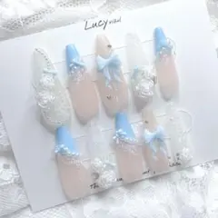 ネイルチップ 黄色 クロムパーツ 水色 推しネイル ハート 揺れるパーツ