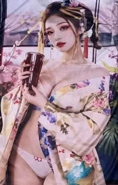 Tシャツ 花魁 芸者 美肌 茶髪 和風 和装 美女 パンクギャル 小悪魔 フォト