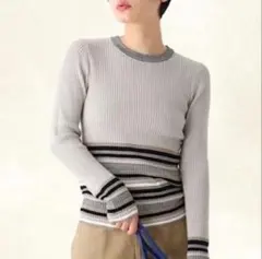 OPAQUE.CLIP【M】配色ボーダーリブニット　通勤通学　着回し　レイヤード