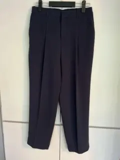 【大きいサイズ美品】INDIVI ネイビー センターライン入りウエストゴムパンツ